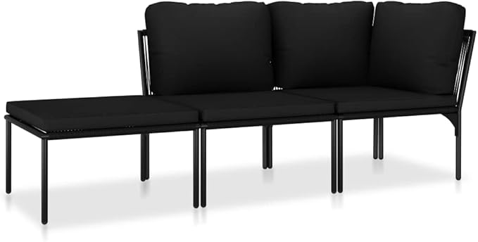 Patio Lounge Set with Cushions,Outdoor Furniture,Outdoor Furniture Sets,Patio Conversation Sets,for Garden,Deck,Backyard,3 Piece Black PVC