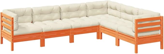 6 Piece Patio Sofa Set with Cushions, Garden Lounge Set Porch Furniture Set Patio Conversation Set Outdoor Dining Sets for Garden Piazza Exhibition Negotiation Area Wax Brown Solid Wood Pine