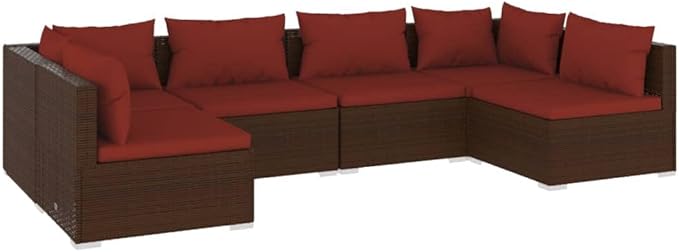 6 Piece Patio Lounge Set with Cushion, Piece Patio Set Furniture Conversation Sets Outdoor Patio Sectional Patio Lounge Set s Poly Rattan Brown