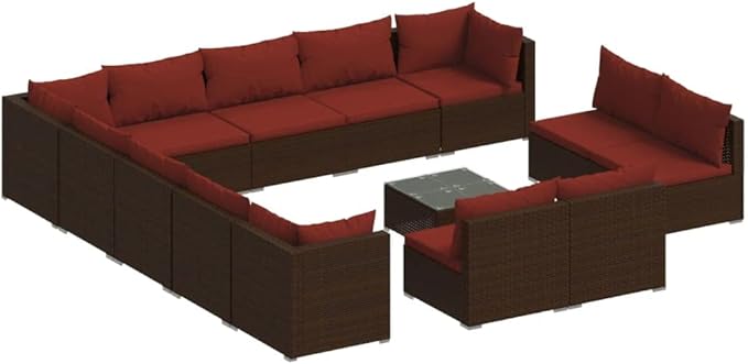 14 Piece Patio Lounge Set with Cushion, Outdoor Patio Sectional Piece Patio Set Furniture Conversation Sets Patio Lounge Set s Brown Poly Rattan