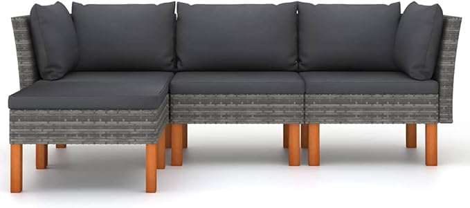 4 Piece Patio Lounge Set with Cushions, Outdoor Dining Sets Patio Conversation Set Outdoor Sofa Sets Front Porch Furniture for Exhibition Negotiation Area Piazza Poolside Poly Rattan Gray
