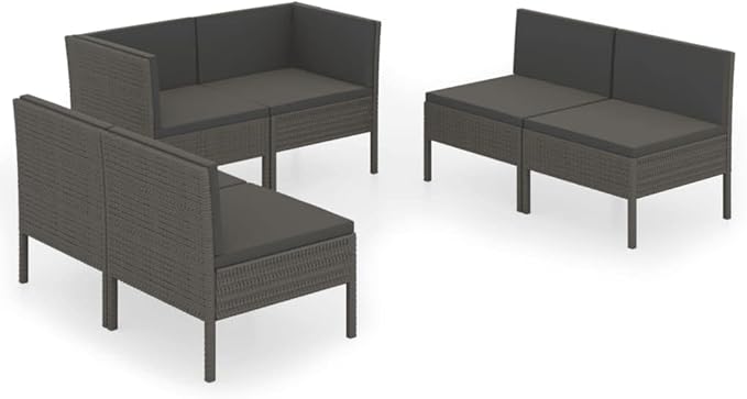 Patio Lounge Set with Cushions,Patio Furniture Sets,Patio Conversation Sets,Outdoor Furniture Sets,for Garden,Backyard,Outdoor,6 Piece Poly Rattan Gray