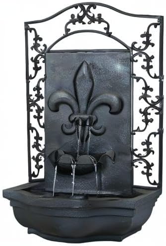 Sunnydaze French Lily 33" Outdoor Wall Water Fountain with Pump and Panel - Lead - Solar/Battery-Powered