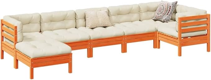 Garden Sofa Set Wax Brown Solid Pine Wood Large Modular Garden Seating Arrangement Patio Conversation Set for backyards Gardens