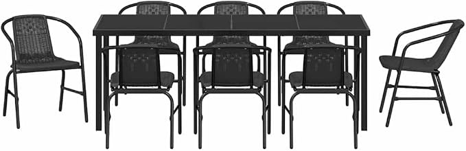 9-Piece Outdoor Dining Set, Black Powder-Coated Steel Patio Furniture, Rectangular Table and 8 Comfortable Garden Chairs for Backyard Hosting