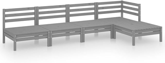 5 Piece Patio Lounge Set, Patio Conversation Set Outdoor Dining Sets Front Porch Furniture Garden Lounge Set for Negotiation Area Garden Exhibition Poolside Solid Pinewood Gray