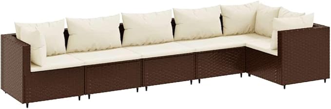 Outdoor Seating Furniture,Outdoor Conversation Sets,6 Piece Patio Lounge Set with Cushions Brown Poly RattanSuitable for Patio, Garden, Gazebo Low