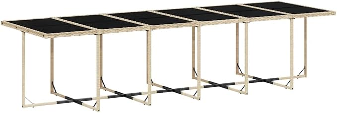 13-Piece Garden Dining Set, Black Rattan Patio Table and 12 Cream White Cushioned Chairs, Large Outdoor Furniture Set with Tempered Glass Tabletop for Backyard, Porch and Deck Entertainments