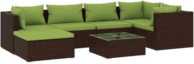 7 Piece Patio Lounge Set with Cushion, Outdoor Patio Sectional Patio Lounge Set Piece Patio Set Furniture Conversation Sets s Poly Rattan Brown