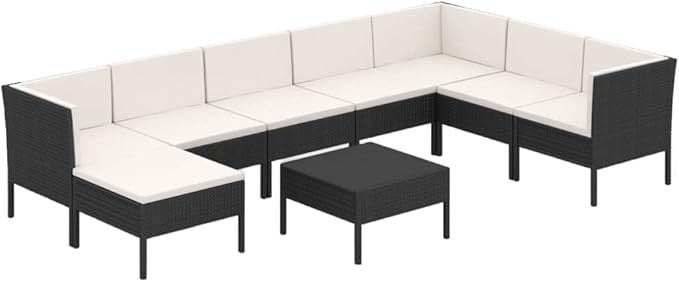 Patio Lounge Set with Cushions,Patio Furniture Sets,Patio Conversation Sets,Outdoor Furniture Sets,for Garden,Backyard,Outdoor,9 Piece Poly Rattan Black