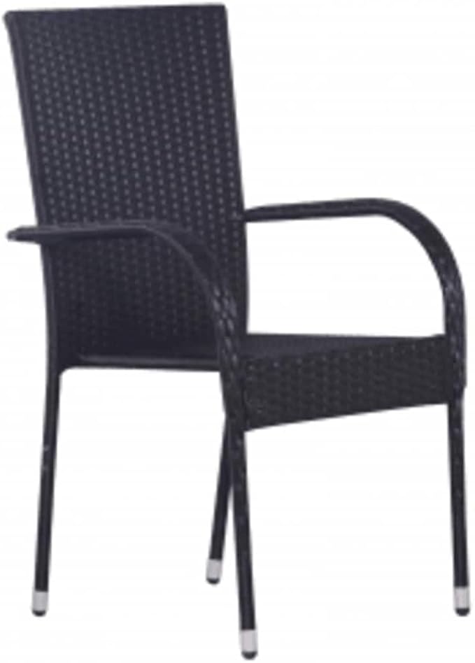 3 Piece Patio Dining Set Black Outdoor Furniture Set for Garden Yard with PE Rattan Chairs Glass Table Heavy Duty Powder Coated Steel Frame