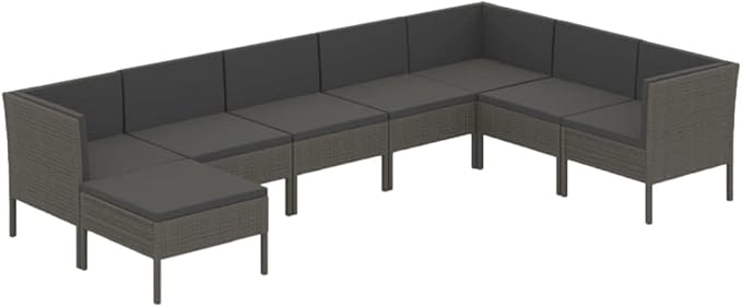 8 Piece Patio Lounge Set with Cushions,Patio Sofa,Outdoor Daybed,Outdoor Furniture Sets,Patio Seating,Patio Conversation Sets,Modern Set,Patio Furniture Set,Front Porch Furniture, Poly Rattan Gray