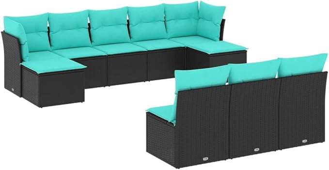 10 Piece Patio Sofa Set with Cushions, Outdoor Dining Sets Garden Lounge Set Patio Conversation Set Porch Furniture Set for Poolside Exhibition Piazza Negotiation Area Black Poly Rattan