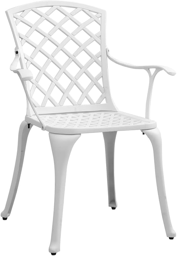 5 Piece Patio Dining Set White Cast Aluminum Outdoor Table and Chairs for Garden Backyard Lawn with Umbrella Hole Weather Resistant Durable Furniture
