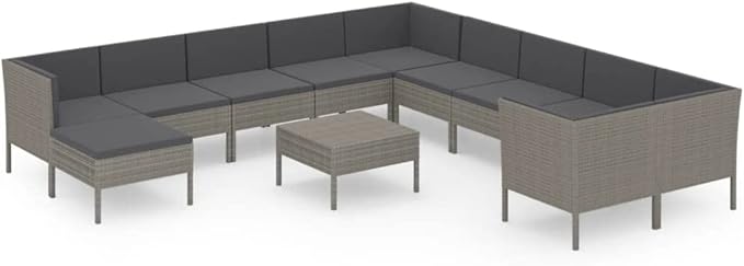 Patio Lounge Set with Cushions,Patio Furniture Sets,Patio Conversation Sets,Outdoor Furniture Sets,for Garden,Backyard,Outdoor,12 Piece Poly Rattan Gray
