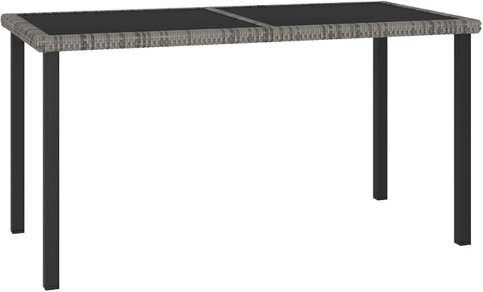 vidaXL Patio Dining Table, Patio Table with Glass Top, Garden Table, Garden Furniture for Front Porch Deck Lawn Backyard, Modern, PE Rattan Gray