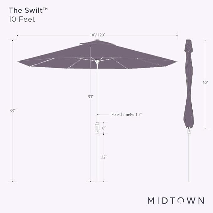 Midtown Umbrellas – The Swilt 10 Ft Patio Umbrellas with 360° Swivel & Tilt Mechanism, 8 Fiberglass Ribs & Terylast Polyester Fabric for Backyard, Deck, Pool & Cafes - Sunflower Canopy, Black Pole