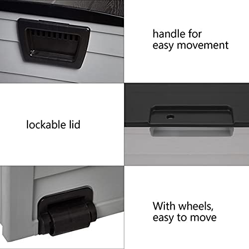 75 Gallon Resin Deck Storage Box, Waterproof Outdoor Garden Deck Bin Patio Storage Deck Box with 2 Wheels, Outdoor Storage Container Furniture for Patio, Pool, Garden, Garage,Porch, Backyard (Black)
