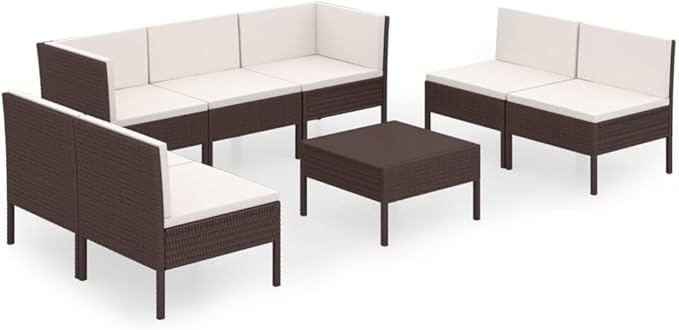 8 Piece Patio Lounge Set with Cushions,Patio Sofa,Outdoor Daybed,Patio Seating,Outdoor Furniture SetsPatio Conversation Sets,Modern Set,Outdoor Patio Chairs,for Backyard,Garden, Poly Rattan Brown