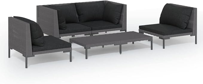 Patio Lounge Set with Cushions,Outdoor Table and Chairs Set,Terrace Conversation Set Furniture,Outdoor Furniture,for Garden,Backyard,5 Piece Poly Rattan Dark Gray