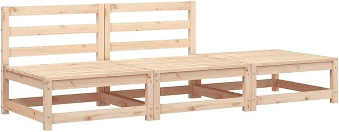 Rustic Outdoor Sofa Set for Patio, Solid Pine Modular Loveseat with Footstool, 27.6 x 82.7 x 26.4 in, Natural Beige, Ideal for Small Balcony or Garden Conversation Area