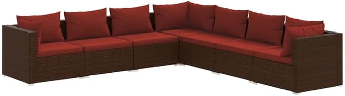 7 Piece Patio Lounge Set with Cushion, Piece Patio Set Patio Lounge Set Outdoor Patio Sectional Furniture Conversation Sets s Poly Rattan Brown