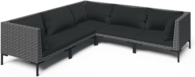 Patio Lounge Set with Cushions,Outdoor Table and Chairs Set,Terrace Conversation Set Furniture,Outdoor Furniture,for Garden,Backyard,5 Piece Poly Rattan Dark Gray