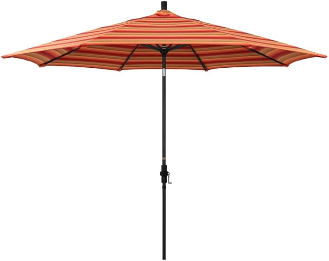 California Umbrella 11' Round Aluminum Market Umbrella, Crank Lift, Collar Tilt, Bronze Pole, Sunbrella