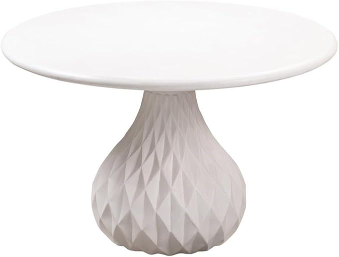 Pemberly Row 30" H Transitional Concrete Stone Dining Table, Ivory Finish, Round 47" Diameter, Durable Handmade Design, Diamond-Pattern Pedestal Base, Indoor or Outdoor Patio Dining Table