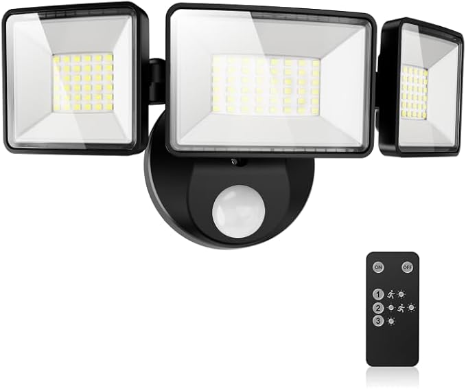 7500LM LED Security Light Motion Sensor Outdoor Lights, Adjustable 3 Head Hardwired LED Flood Lights Outdoor, IP66 Waterproof, 38W Motion Detected Lights for Outside, House, Garage, Yard