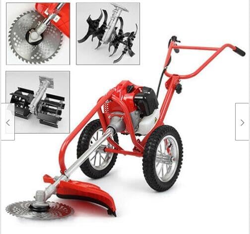 Walk-Behind Brush Cutter, 7000rpm High Speed 2-Stroke Gasoline Powered Hand-Push Lawn Mower with Handles, 49 Cc 1500w 2-in-1 Lawn Mower Machine for Soil Loosening and Mowing (Red)