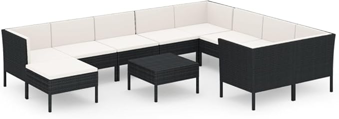11 Piece Patio Lounge Set with Cushions,Patio Sofa,Outdoor Daybed,Patio Seating,Outdoor Furniture Sets,Patio Conversation Sets,Modern Set,Outdoor Patio Chairs,for Backyard,Garden,Poly Rattan Black