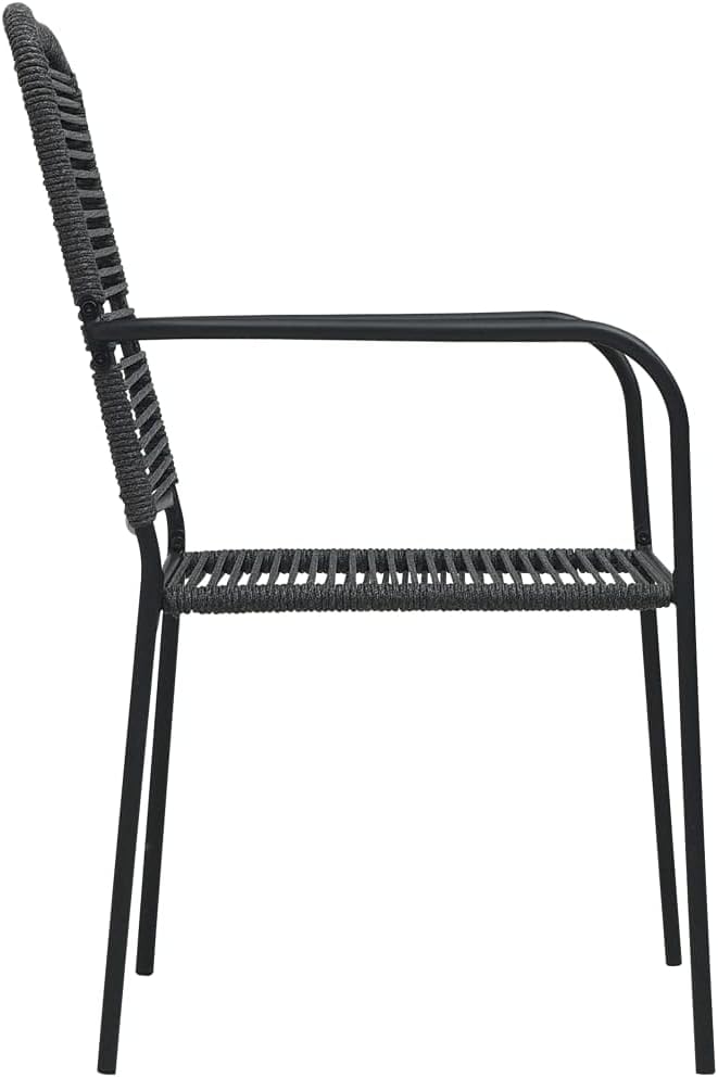 5 Piece Patio Dining Set Cotton Rope and Steel Black Outdoor Garden Furniture Set with Tempered Glass Table and 4 Chairs for Backyard Poolside Terrace Dining Room