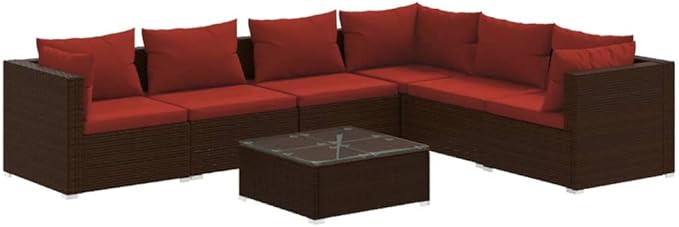 Patio Lounge Set with Cushions,Outdoor Table and Chairs Set,Terrace Conversation Set Furniture,Outdoor Furniture,for Garden,Backyard,7 Piece Poly Rattan Brown