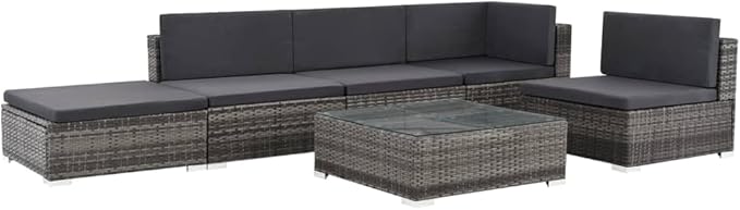 6 Piece Patio Lounge Set with Cushions, Sectional Sofa Patio Conversation Set Outdoor Sofa Sets Porch Furniture Set for Negotiation Area Exhibition Garden Poolside Poly Rattan Gray