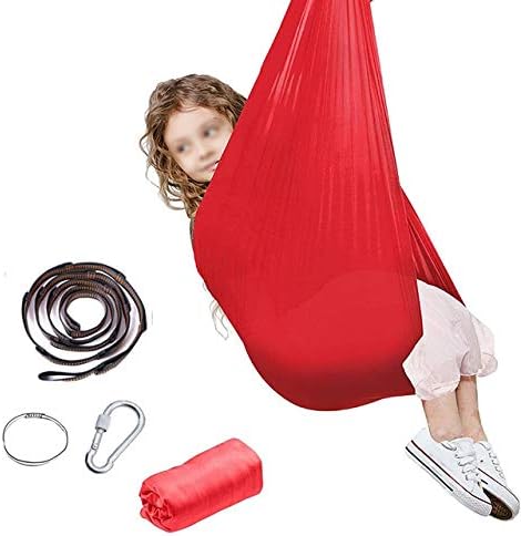Indoor Adjustable Swing Hammock for Kid Children Hanging Chair for Autism ADHD Aspergers Therapy Outdoor Garden 200kg Load Capacity (Color : Red, Size : 100 x 280 cm)