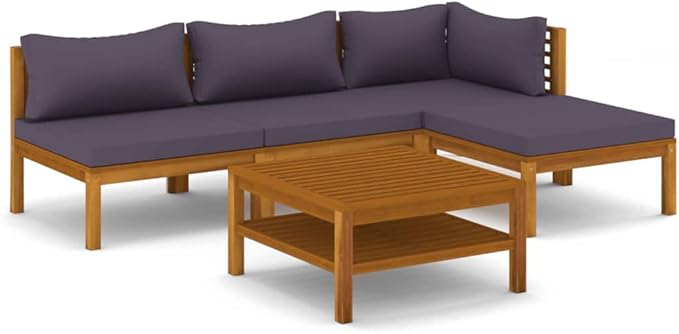 Patio Lounge Set with Cushion,Patio Furniture Sets,Patio Conversation Sets,Outdoor Furniture Sets,for Garden,Backyard,Outdoor,5 Piece Solid Acacia Wood