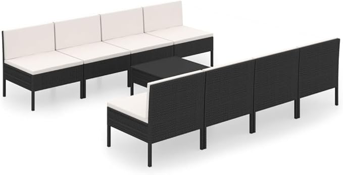 9 Piece Patio Lounge Set with Cushions,Patio Sofa,Outdoor Daybed,Patio Seating,Outdoor Furniture Sets,Patio Conversation Sets,Modern Set,Outdoor Patio Chairs,for Backyard,Garden,Poly Rattan Black