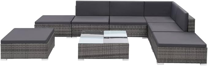8 Piece Patio Lounge Set with Cushions, Patio Conversation Set Porch Furniture Set Sectional Sofa Outdoor Dining Sets for Garden Poolside Exhibition Piazza Poly Rattan Gray