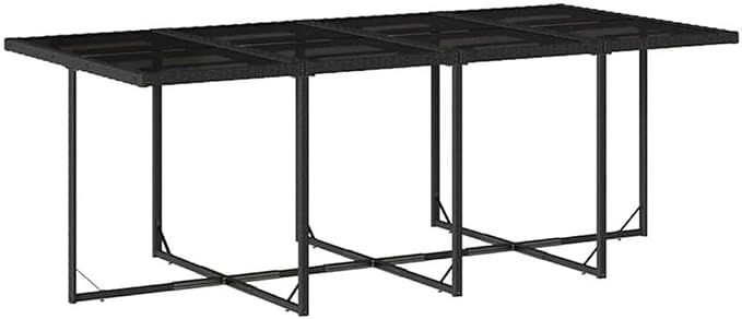 Afuera Living 9-Piece Patio Dining Set, Poly Rattan and Powder-Coated Steel, Black/Cream White, 41.7 x 86.6 x 28.7 in, Tempered Glass Top, Weather-Resistant Outdoor Furniture for Garden, Balcony, or