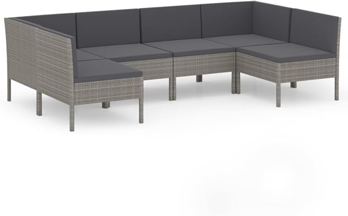 6 Piece Patio Lounge Set with Cushions,Patio Sofa,Outdoor Daybed,Outdoor Furniture Sets,Patio Seating,Patio Conversation Sets,Modern Set,Patio Furniture Set,Front Porch Furniture Poly Rattan Gray