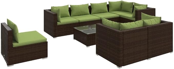 9 Piece Patio Lounge Set with Cushion, Furniture Conversation Sets Piece Patio Set Patio Lounge Set Outdoor Patio Sectional s Poly Rattan Brown