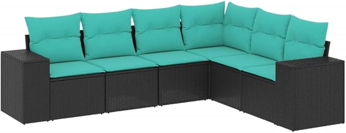 Outdoor Seating Furniture,Outdoor Conversation Sets,6 Piece Patio Sofa Set with Cushions Black Poly RattanSuitable for Patio, Garden, Gazebo Low