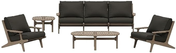 Modway Saratoga 4-Piece Teak Wood Outdoor Furniture Set in Weathered Gray Flint - Patio Conversation Set with Sofa, 2 Armchairs, and Coffee Table