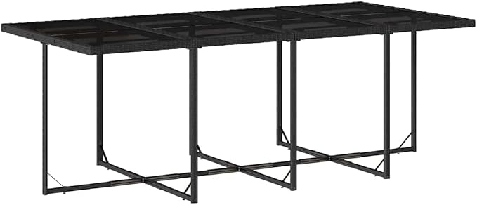 9 Piece Garden Dining Set, Black Poly Rattan Patio Furniture with 8 High-Back Chairs and Large Rectangular Table, Outdoor Dining Table Set for Backyard, Garden, and Balcony