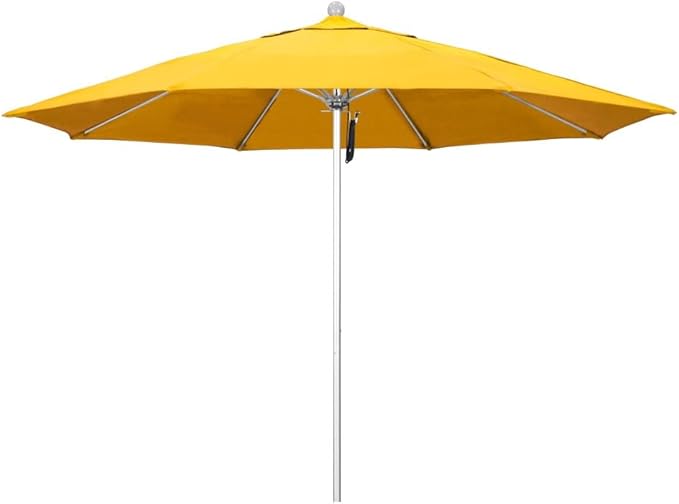 California Umbrella 11' Rd. Venture Series Contract Grade Patio Umbrella, Pulley Open, Silver Finish, Sunbrella Yellow