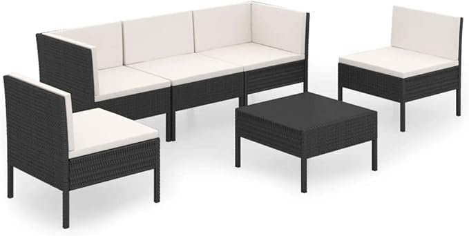 Patio Lounge Set with Cushions,Patio Furniture Sets,Patio Conversation Sets,Outdoor Furniture Sets,for Garden,Backyard,Outdoor,6 Piece Poly Rattan Black