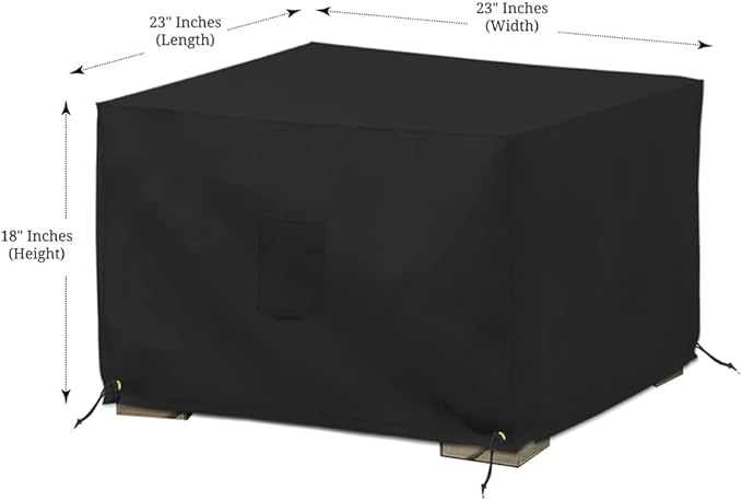 Covers & All Square Ottoman Cover, 12 Oz Waterproof UV & Weather Resistant Patio Garden Furniture Stool Protector Indoor Outdoor with Air Vents & Drawstrings (23" L x 23" W x 18" H, Black)