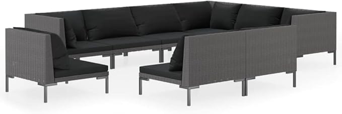 Patio Lounge Set with Cushions,Outdoor Table and Chairs Set,Terrace Conversation Set Furniture,Outdoor Furniture,for Garden,Backyard,9 Piece Poly Rattan Dark Gray