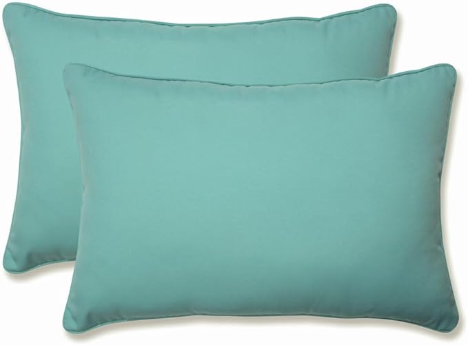 Pillow Perfect Pompeii Solid Indoor/Outdoor Large Lumbar Pillow Plush Fill, Weather and Fade Resistant, Large Lumbar - 16.5" x 24.5", Blue, 2 Count